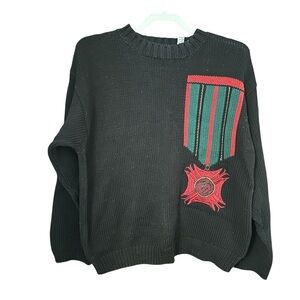 Vintage Y2K ESPRIT Military Style Medal Print Cotton Sweater S